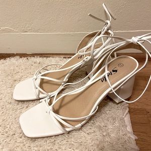 Faux Leather Strappy Square Toe Block Heel